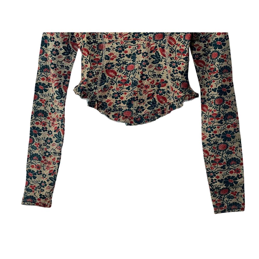 FREE PEOPLE TOP WOMENS XSMALL MELANIE FLORAL LONG SLEEVE STRETCH SHIRT SAND - Picture 8 of 13